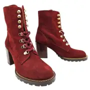 Stuart Weitzman Kolbie Block Heel Lace Up Booties, Mahogany Suede, EU 40 ($695)