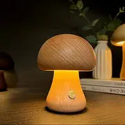 KAPJHRX Wooden Mushroom Lamp Night Light Decor - Rechargeable Cute Small Nightstand Desk Lamp