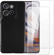 2 Pack Tempered Glass + TPU Phone Case Combo Compatible with Motorola Edge 50 Neo 5G, Shockproof Protective Cover and Screen Protector Set (Black)