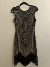 Vijiv 1920s Gatsby Dress Black Beaded Fringe Flapper Size Small NWT