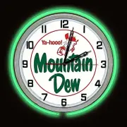 19" MOUNTAIN DEW Yahooo Old Logo Sign Double Neon Clock Mt Dew