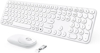 seenda Wireless Keyboard and Mouse, USB & Type C 2-in 1 Receiver Full Size Whit