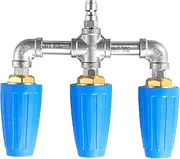 HeeHoo Triple Head Turbo Nozzle, 360° Rotating Nozzle, 3 in 1 Stainless Steel Manifold with 1/4" Quick Connect, for 4000 PSI 6-9 GPM Pressure Washer Lance and Wand