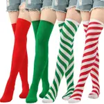 RED OVER THE KNEE SOCKS DIAGONAL STRIPED CHRISTMAS SOCKS STO