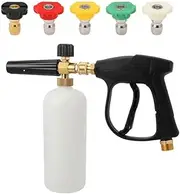 MTSDM High Pressure Washer Gun and Foam Spray Gun Kit with 1/4” Standard Quick Connector, M22 14 mm Fitting Hose Connector with 5 Nozzle Heads at Different Angles for Car Floor Deck Windows Cleaning