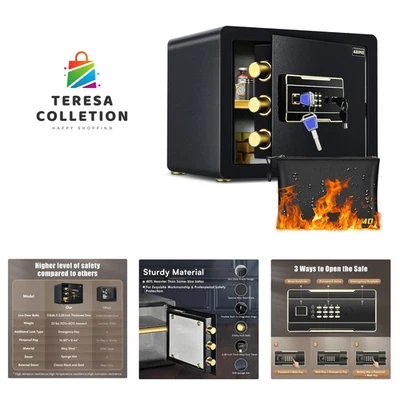 Home Safe Box, 1.2 Cubic Feet Security Safe with Fireproof Waterproof Money B...