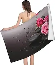 JBYJBX Spa Stone and Rose Flowers Print Beach Towel Quick Dry Sandproof Microfiber Beach Bath Towel for Travel Pool Camping