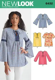 New Look Sewing Pattern 6432 N6432 Misses' Blouses with Sleeve and Trim Variations