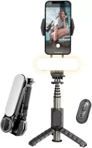 Gimbal Stabilizer for Smartphone, Selfie Stick with LED Light, 360° Automatic Ro