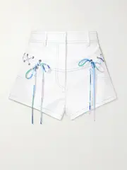 [PUCCI] PUCCI - Printed Silk-trimmed Stretch-cotton Gabardine Shorts - White - IT42 IT 42 White
