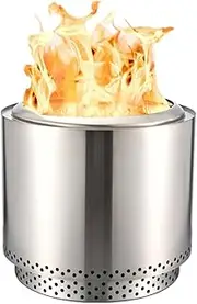 Tow Smokeless Fire Pit 15inch Wood Burning Fireplaces Portable Outdoor Bonfire Firepit with Stand, Backyard, Patio & Camping, Stainless Steel, Easy Ignition & Setup (Standard Package)