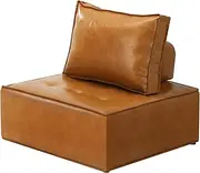 OIKITURE Modular Sofa with Adjustable Back, Armless PU Leather Sofa Easy Assemble, Max Capacity 150kg, a Pillow, Sits up 2, Brown