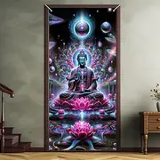 Blacklight Door Decorations Door Covers Glow in the Dark Mandala Bohemian Buddha Door Tapestry Door Curtain Decoration Backdrop Indoor/Outdoor Door Banner for