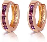 [Galaxy Gold GG] Galaxy Gold Genuine 14k Solid Rose Gold Hoop Huggie Earrings with 0.85 carat Natural Purple Amethyst