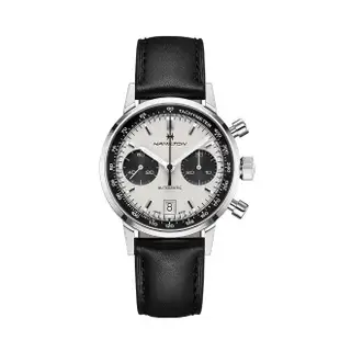 【HAMILTON 漢米爾頓旗艦館】美國經典系列熊貓腕錶40mm(自動計時 中性 皮革錶帶 H38416711)