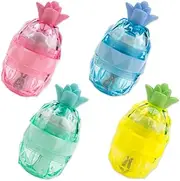 KOOBOOK 4Pcs Creative Pineapple Pencil Sharpener with Eraser 2-in-1 Manual Single Hole Sharpener Portable Fruit Pencil Sharpener for Office Workers Writers