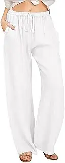 [Chartou] Women's Summer Drawstring Waist Wide Leg Loose Cotton Linen Palazzo Pants