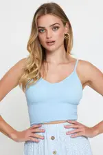 Blue Crop Singlet Top Seamless - Size XL, Women's Bralette
