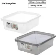 10 x Plastic Storage Box Stackable Container Kitchen Wardrobe Organiser Tub 10L