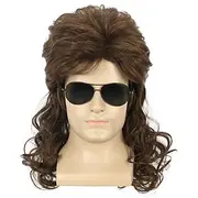 Long Dark Brown Wig Rock Star Style Mullet Cosplay Wig 70s 80s Costume Wig Carnival Curly Hair Party Wigs