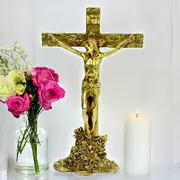 Large Gold Plated Crucifix Standing Religious Cross
