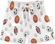 [RPLIFE] Kids Swim Trunks, Anti Chafe Swim Trunks for Boys 2 T, Cute Footballs Basketballs White