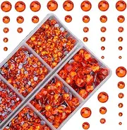 10000Pcs 2-Boxes Mixed Size Hot Fix Round Crystals Gems Glass Stones Hotfix Flat Back Rhinestones with Tweezers and Picking Pencil (Orange)