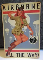 New Metal Sign- WWII US Army WAC- Airborne All the Way! Pin Up- Legs- Jump Boots