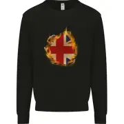 Union Jack Flag Fire Effect Great Britain Kids Sweatshirt Jumper