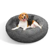 70cm Dark Grey Plush Round Nest Calming Bed for Dogs Cats Pet Comfy Sleeping Dark Grey M:70x70x20cm