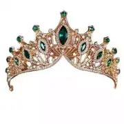 BRAND NEW GOLD CROWN/TIARA WITH EMERALD GREEN & CLEAR CRYSTALS, BRIDAL/RACING
