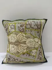 Handmade Khambadiya Patchwork Cushion Cover, Quilted Embroidery Cushion Cover 1