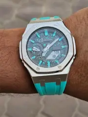 "Custom Casio G-Shock GA-2100 Mod Hand paint Dial – Aqua blue Strap New Dial