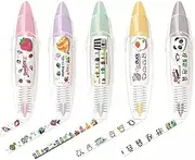 DIY Animal Press Type Decorative Pens,Vowtrlleoy Decorative Tape P ens for Scrapbooking for Kids,Lace Correction Tape Infinite P ens for Kids DIY,Creative Cartoon Pattern Sticker Pen (Type E)