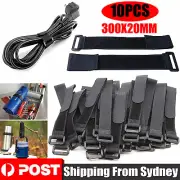 10PCS Magic Cable Ties Fishing Rod Tie Strap Organiser Cords Hook Loop Black AU