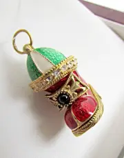 ONE OF A KIND STERLING SILVER 925 & 24K GOLD ENAMELED PENDANT CHRISTMAS STOCKING