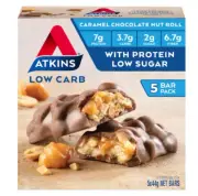 Atkins Caramel Chocolate Nut Roll Snack Bar - High in Fibre, Low Sugar, Protein