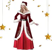 [BeNsil] Christmas Dresses for Women | Red Christmas Dress - Santa Belt and Rough Edges, V-Neck with Hat for Christmas Queen Cosplay