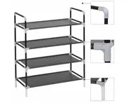 vidaXL Shoe Rack with 4 Shelves Metal and Non-woven Fabric Black