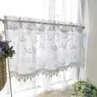 1Pc Pastoral Short Tulle Curtain For Drapes Floral Embroidery Tulle Half Curtain