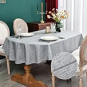 Farmhouse Oval Hemstitch Border Tablecloth Neutral Faux Linen Table Cloth Rustic Solid Grey Table Cover for Dining Kitchen Party Holiday Home 60x84 Inch