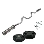 Total 32kg - 120cm Olympic Super Curl Barbell Weight Set - Rubber Coated Plate
