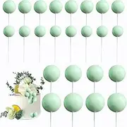 24 PCS Balls Cake Topper Foam Ball Cake Picks Mini Balloon Cupcake Insert Bubble Balls DIY Decoration for Wedding Anniversary Graduation Birthday Party Baby Shower (Green)