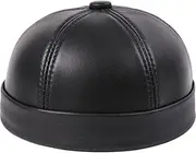 [Haiyou] Real Leather Retro Hat Men's Leather Skullcap Rolled Cuff Brimless Caps Thin Round Caps Sheepskin Cap for Men