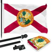 Combo Pack: 6 Feet Tangle Free Spinning Flagpole (Black) Florida FL State