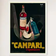 Galrie Campari L'aperitivo Vintage Framed Advertising Poster for Home and Bar Decor, White Frame, 70 x 100cm (28 x 40inch)
