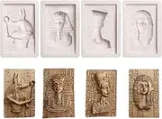 Egyptian Silicone Fondant Molds, 4 Packs Pharaoh Sphinx Mummy Silicone Chocolate Molds for Baking Cake Decoration, Cupcake Toppers, Egyptian Resin, Face Soap Polymer Clay