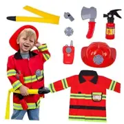 Fireman Costume for Kids 3 4 5 Years Old, Firefighter Tools with Fire