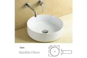 Flat round ceramic above counter basin Glossy white