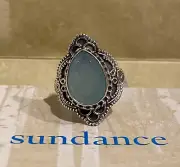 NWT Sundance Catalog Silver Chalcedony Teardrop Ring, Size 6